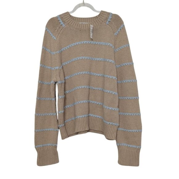 NEW Madewell Stripe Textured Cotton Crewneck Sweater Size XXL Beige Cozy NS655 - Picture 1 of 11